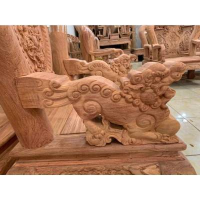 Bộ bàn ghế phòng khách nghê phượng gỗ hương đá tay 12 tựa liền