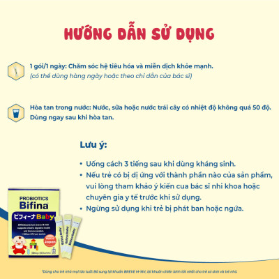 Men vi sinh cho bé Bifina Baby - Hỗ trợ giảm táo bón, cải thiện tiêu hoá cho bé - Lẻ 3 gói (không có hộp)