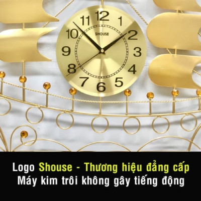 Đồng Hồ Treo Tường Đẹp Thuyền Buồm Vàng B68 kim trôi quà tặng tân gia nhà mới