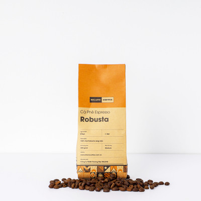 Cà phê hạt 100% ROBUSTA rang mộc nguyên chất MILANO COFFEE 250gr