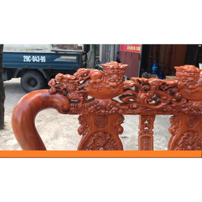 Bộ Bàn Ghế Tam Sư Nghê Ba Đầu Gỗ Hương Đá