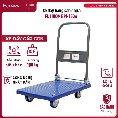 Xe đẩy hàng 4 bánh gấp gọn chở 120kg sàn nhựa nhập khẩu FUJIHOME PH150A - bánh cao su chống ồn, sàn nhựa chống ăn mòn- Hàng chính hãng