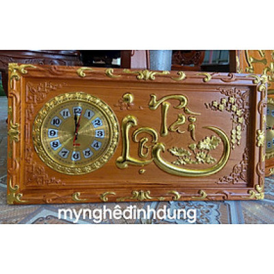 Tranh đồng hồ khắc chữ tài lộc bằng gỗ hương đá  đẹp long lanh kt 41x81x3.5cm