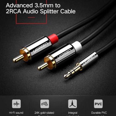 Ugreen UG10583AV116TK 1.5M màu Đen Cáp âm thanh 2 đầu Bông sen sang 3.5mm Dương mạ vàng - HÀNG CHÍNH HÃNG