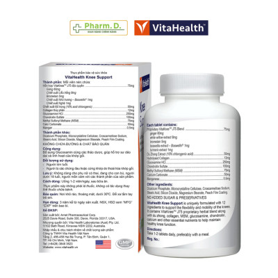 Viên Uống Hỗ Trợ Khớp Gối VITAHEALTH Knee Support Tái Tạo Xương Khớp Sụn Khớp (60 Viên)
