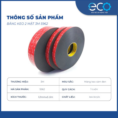 Băng keo 3M 5962 cường lực siêu dính chịu nhiệt cao (12mmx5.5m)