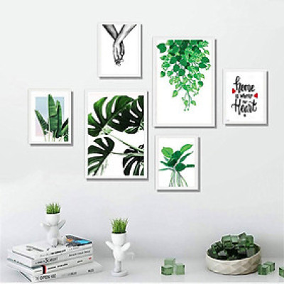 Tranh treo tường phòng khách- tranh treo tường phòng làm việc -tranh treo tường phòng họp - tranh treo tường khách sạn - bộ 6 tranh treo tường lá tropical-Tặng kèm đinh 3 chân