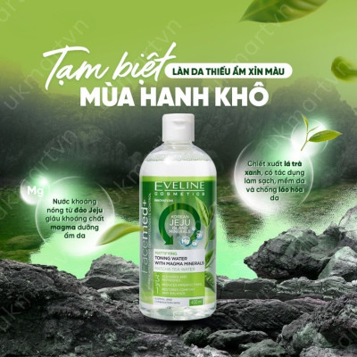 Nước Hoa Hồng Eveline Kiềm Dầu Khoáng Chất 400ml Toning Water With Magma Mineral Matcha Tea