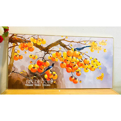 (ẢNH THẬT) Tranh treo tường tráng gương cành hồng 8 trang trí decor khổ dọc kèm đinh treo