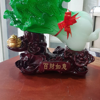 Tượng Bắp Cải Cóc Vàng Phong Thuỷ Tài Lộc đế gỗ thỏi vàng Size trung Ngang 25cm x Cao 21cm x Sâu 11cm Công dụng trưng bắp cải tượng trưng cho của cải cóc giữ ngậm tiền trưng bàn làm việc, nhà, công ty, quà biếu tặng ý nghĩa ạ