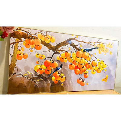 (ẢNH THẬT) Tranh treo tường tráng gương cành hồng 8 trang trí decor khổ dọc kèm đinh treo