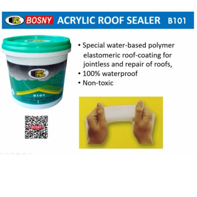 Keo chống thấm, chống dột mái nhà, tường nhà, boong tàu, ban công... Bosny Acrylic Roof Sealer B101- Nhập khẩu Thái Lan (Tặng kèm cọ quét)-Màu trắng
