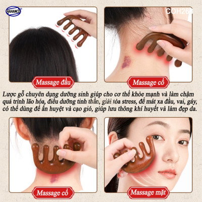 Lược Gỗ Thơm Mát Xa Da Đầu Răng Thưa Thư Giãn Giải Tỏa Áp Lực Độc Đáo - COH268