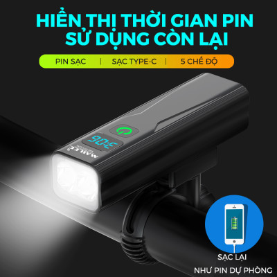 Đèn Xe Đạp BC-10 dung lượng 2600mAh, có hiển thị thời gian còn lại sử dụng, sạc Type-C, Có Hỗ trợ Sạc Khẩn Cấp - Mai Lee