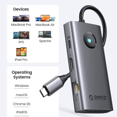 Bộ chuyển đổi ( Hub ) đa năng 6 trong 1 cổng Type-C Orico PW11-6PR-SV-EP - Hàng Chính Hãng