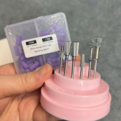 Combo 5 Đầu Mài Titan Kèm 50 Nhám Tím Mini 120/240 Tặng Chổi Vệ Sinh Đầu Mài Chuyên Dùng Làm Nail Cá Nhân phá gel