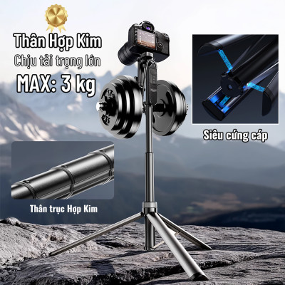 Chân đứng quay video Shinoda, gậy livestream, selfie chụp ảnh chất liệu siêu cứng cáp, tay cầm 360º tích hợp remote điều khiển từ xa 7 phím có thể sạc lại, hàng chính hãng