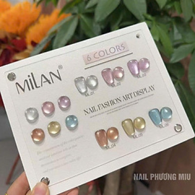 Set Sơn Mắt Mèo Cực Quang Milan 6 Màu Siêu Sáng Làm Nail Ánh Trắng Hồng, Chất Đậm Mướt, Dùng Nam Châm Đẩy Lên Màu Chuẩn Cực Đẹp