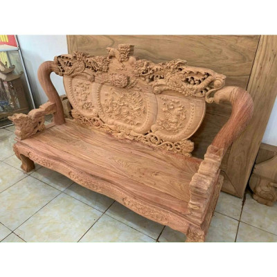 Bộ bàn ghế phòng khách nghê phượng gỗ hương đá tay 12 tựa liền