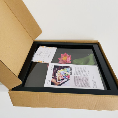 Tranh hoa giấy handmade trang trí cao cấp HOA SEN  HỒNG 25x25 - Maypaperflower Hoa giấy nghệ thuật