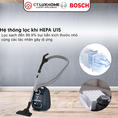 Máy Hút Bụi Có Dây Bosch BGLS42035, 2000W, 10A, 10m, túi chứa bụi 4 lít [Hàng chính hãng]