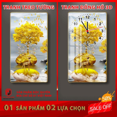 Bộ Decor Tranh Đồng Hồ THN Treo Tường Họa Tiết Đẹp Mắt Bề Mặt Tráng Gương Cao Cấp Tặng Đinh Treo Tường