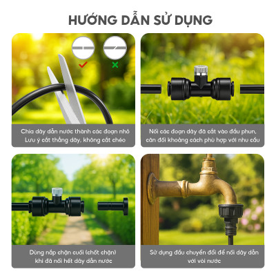 Bộ vòi phun sương làm mát Lebenlang LBLB3362, dài 15m, đa dạng công năng, cất gọn dễ dàng, hàng chính hãng