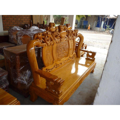 Bộ bàn ghế Nghê Đỉnh gỗ gõ đỏ tay 12