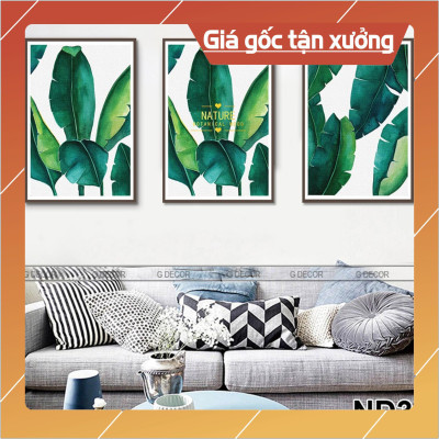 Bộ tranh treo tường phong thủy trang trí nội thất hình lá cây nhiệt đới đẹp và giá gốc tại xưởng