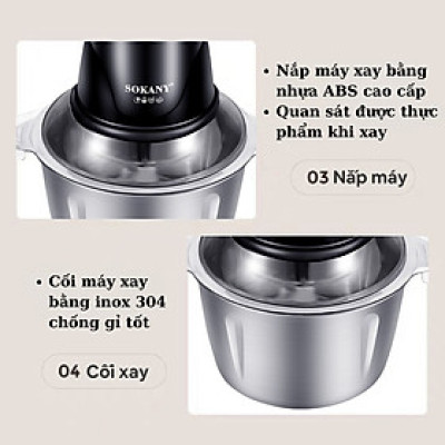 Máy xay thịt đa năng SOKANY SK-06028, dung tích lớn 2L, công suất 400W, lưỡi dao 2 tầng xay nhuyễn mọi thực phẩm - HÀNG CHÍNH HÃNG