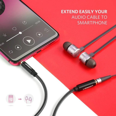 Ugreen UG60220AV118TK 1M 3.5mm nối dài đầu nhôm Cáp âm thanh màu đen - HÀNG CHÍNH HÃNG