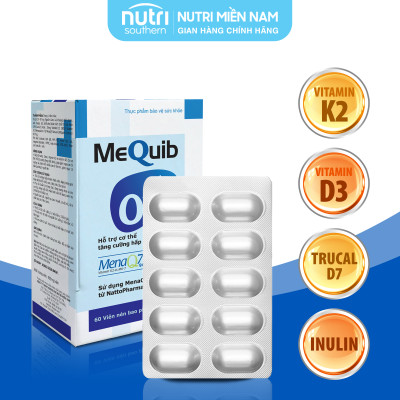 Vitamin D3 K2 MK7 MenaQ7 Và Canxi MEQUIB OST - Hỗ Trợ Tăng Cường Hấp Thu Canxi, Tăng Trưởng Chiều Cao và Phòng chống loãng xương (hộp 60 viên)