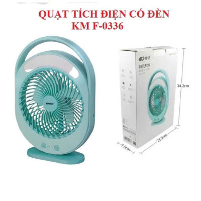 Quạt Sạc Tích Điện Có Đèn LED KM-F0336 - Quạt Tích Điện Cầm Tay Màu Xanh Để Bàn Tiện Lợi - HÀNG CHÍNH HÃNG MINIIN