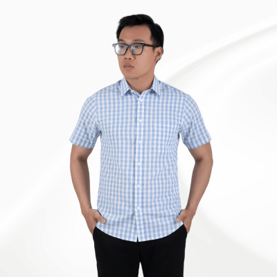 Áo sơ mi nam tay ngắn họa tiết sọc kẻ xanh GENTITI By Thái Tuấn - 1C810HAKT100