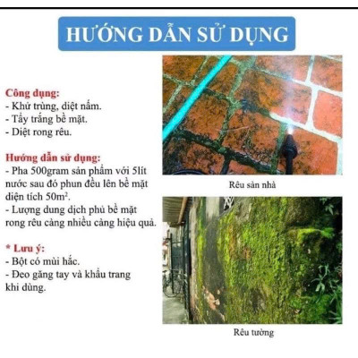 Bột Tẩy Rong Ngoài Trời – Xử Lý Sân Vườn, Tường, Mái Ngói Bị Rêu Mốc Túi 500gram