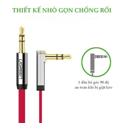 Ugreen UG10798AV119TK 1M Đỏ Cáp âm thanh 2 đầu 3.5mm dương chữ L dây dẹt - HÀNG CHÍNH HÃNG