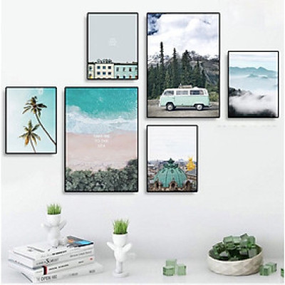 SET 6 TRANH TREO TƯỜNG HIỆN ĐẠI KIM SA BIỂN XANH 2 BINBIN THD90/TẶNG KÈM ĐINH 3 CHÂN