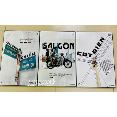(ẢNH THẬT) Tranh treo tường sài gòn trong tôi bộ 3 tấm trang trí decor quán kèm đinh