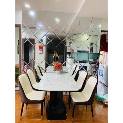 Bộ bàn ăn chân X 1m2 + 4 ghế Monet Ko Tay mặt đá ceramic  Thương hiệu Nội Thất Bình Long 