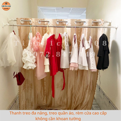 Thanh treo rèm cửa đa năng, không cần khoan tường hay bắt vít, thay đổi vị trí linh hoạt
