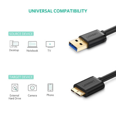 Ugreen UG10840US130TK 0.5M màu Đen Cáp USB 3.0 sang MICRO USB 3.0 cho ổ cứng - HÀNG CHÍNH HÃNG