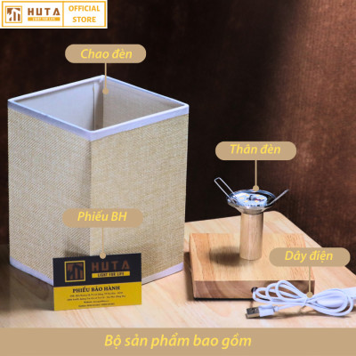Đèn ngủ để bàn HUTA G3S Gỗ Chao Vuông Hiện Đại Decor Trang trí phòng ngủ, Đọc Sách Đầu Giường, Đầu Cắm USB, Đèn Vàng Bóng LED Tiết Kiệm Điện