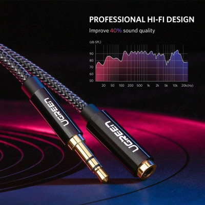 Ugreen UG60220AV118TK 1M 3.5mm nối dài đầu nhôm Cáp âm thanh màu đen - HÀNG CHÍNH HÃNG