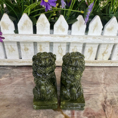 Cặp tượng Kỳ Lân phong thủy đá Seperentine trang trí bàn làm việc - Cao 7cm