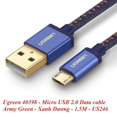 Ugreen UG40398US246TK 1.5M màu Xanh dương Cáp sạc truyền dữ liệu USB 2.0 sang MICRO USB dây bọc lưới - HÀNG CHÍNH HÃNG