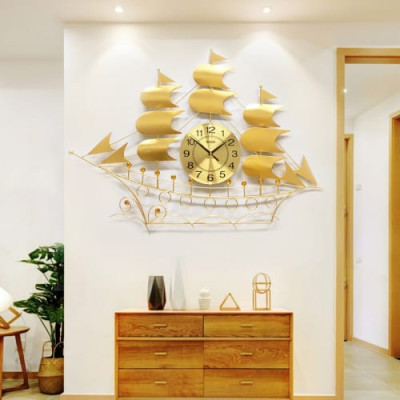 Đồng Hồ Treo Tường Đẹp Thuyền Buồm Vàng B68 kim trôi quà tặng tân gia nhà mới