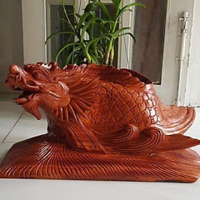 Tượng Phong Thủy Cá Chép Hóa Rồng Gỗ liền khối Dài 50cm x Cao 25cm x ngang 22cm Biểu tượng sự may mắn, thịnh vượng để phòng khách đem lại sự thành công sự nghiệp, tài lộc ạ
