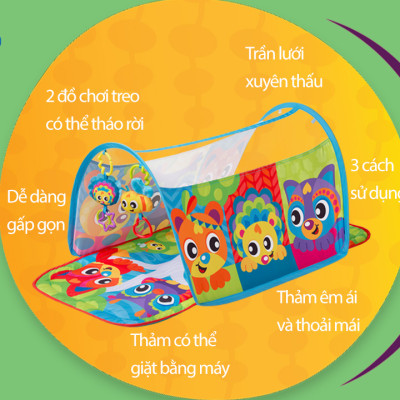 Thảm chơi đường hầm Playgro Honey Bee Bear Activity Tunnel Gym, cho bé sơ sinh đến 24 tháng