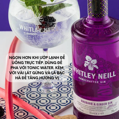 Rượu Whitley Neill Handcrafted Rhubarb & Ginger Gin 43% (700ml) - Không hộp