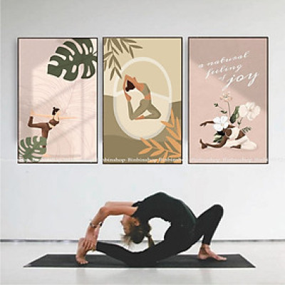 (ẢNH THẬT) Tranh treo tường yoga 2 tranh trang trí decor phòng tập kèm đinh treo
